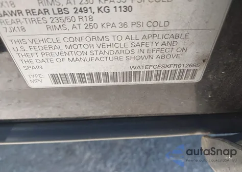 2015 Audi Q3 2.0T Premium Plus z USA, uszkodzony, nr VIN WA1EFCFSXFR012685